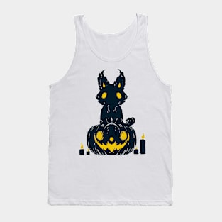 Cute and spooky creature on pumpkin halloween 2022 decoration ink drawing Tank Top